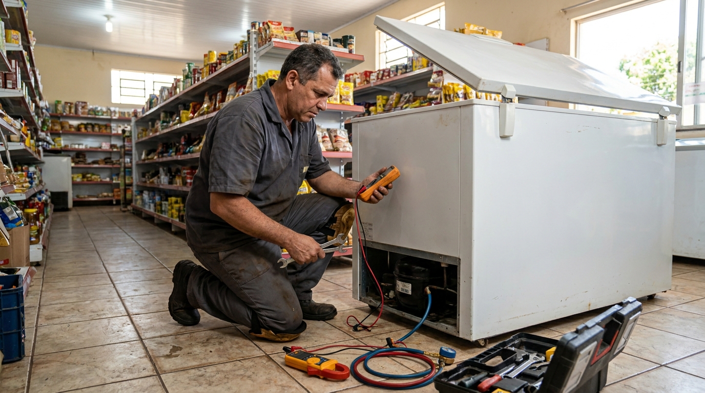 Substituição de termostato de freezer em visita técnica em João Pessoa‑PB